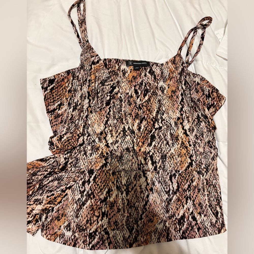 INC International Concepts Pink Tan Black Snake-Print Cami with Double Straps